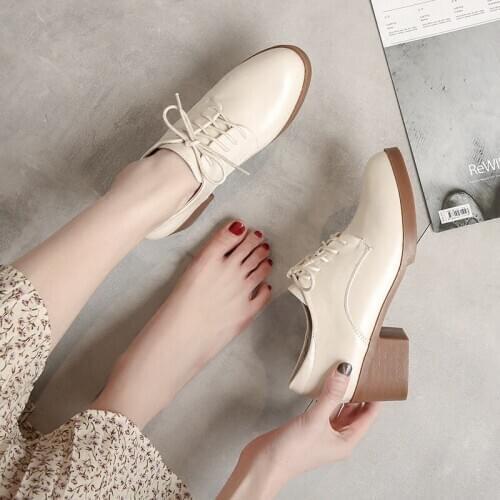 Chunky student oxfords microfiber leather womens flats shoes british brogues creepers cross-tied designer bullock solid footwear