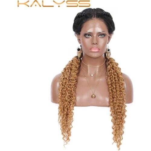 Kaylss 28 Inches Hand Braid Wigs for Black Women Synthetic Lace Front Dutch Twins Braid Wigs Middle Parted Curly Ends