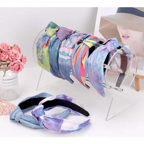 Fabric Print Denim Knot Hairbands For Women Headband Korea Hair Accessories Girls Hair Band Bow Crown Headbands Head Wrap