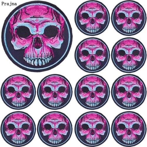 Prajna 10 PCS Punk Skull Patches On Clothes Skeleton Biker Patch Iron On Embroidered patches for Clothing Stickers Punk Bages
