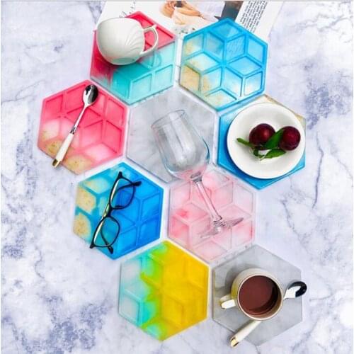 DIY crystal gutta percha mould hexagon cup cushion flower pot bottom table tray epoxy resin silicone mirror mould