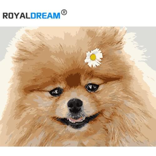 ROYALDREAM Bring flower dog Diy digital painting by digital modern wall art pictures for the home wall art works