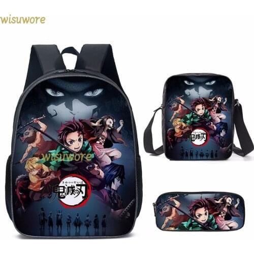 Demon Slayer Anime Backpack Kimetsu No Yaiba Bags Kamado Tanjirou Student School Bags for Girls Boys Three-Piece Notebook Bag