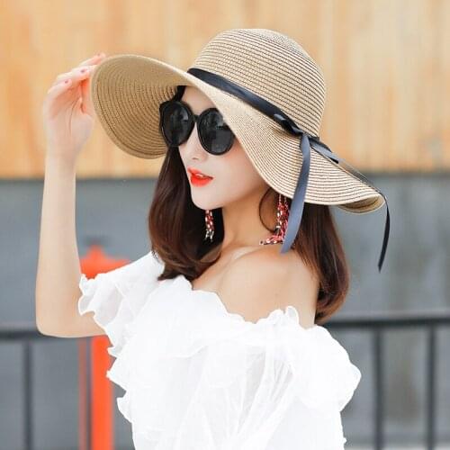 Straw Hat Female Summer Korean Small Fresh Hat Sunshade Hat Sun Protection Foldable Big Coastal Sun Hat Beach Hat Women Hat