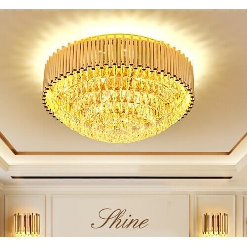 Modern K9 Crystal Ceiling Lights Fixture LED Light American Golden Round Ceiling Lamp Living Room Bedroom Home Indoor Lighting