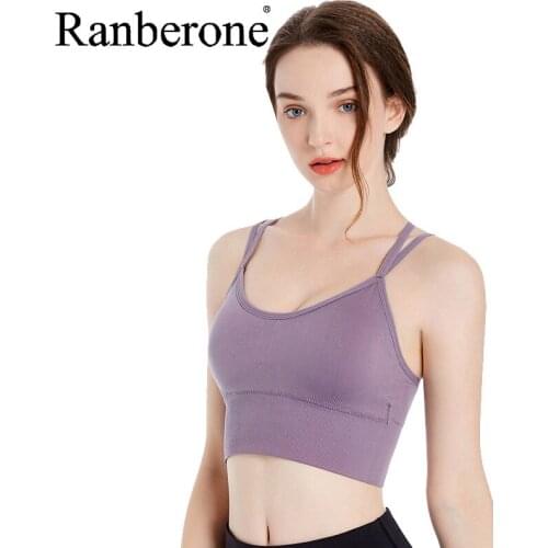 Ranberone Sport Bras Women Cross Strap Beauty Back Underwear Sexy Push Up Running Yoga Fitness Sport Bra Breathable Gym Top