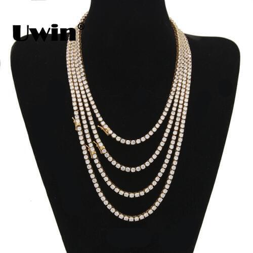 Uwin Stainless Steel Cubic Zirconia Tennis Chains 4mm&5mm&6mm Width Gold Silver Color Fashion Hiphop Iced Out Necklace Jewelry