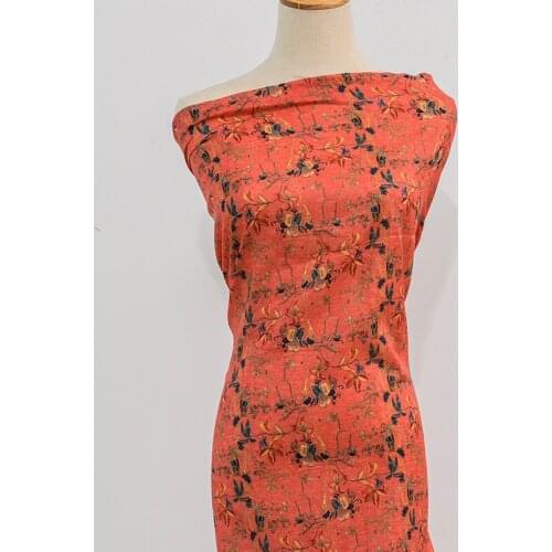 High quality pure ramie fabric New style rattan printing fabrics Summer thin style dress robe cheongsam tissus