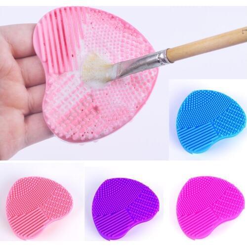 WUF 1Pc Nail Brush Cleaning Pad Cosmetic Silicone Cleaning Brush Pad Heart Shape Egg Design Makeup Brush Deep Cleaning Brush