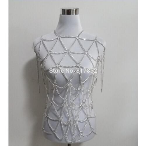 New Style Fashion Women Silver Plated Chains Unique Harness Clothing Shirt Body Chains Jewelry 3 Colors WRB17