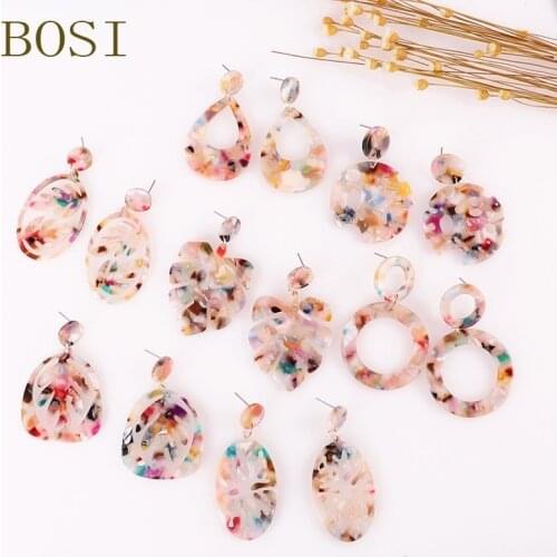 Acrylic Earrings For Women Bohemian 2019 Acetatea Leaves Earings Fashion Multicolor Dangle Face Big geometric Resin Jewellery