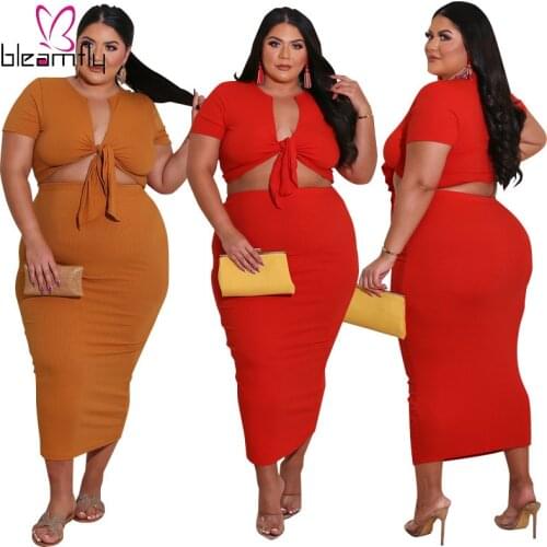 Summer Sets For Women 2021 Sexy Crop Top + Bodycon Skirts 2 Piece Set Elegant Plus Size Two Piece Suits Beach Plus Size Outfits