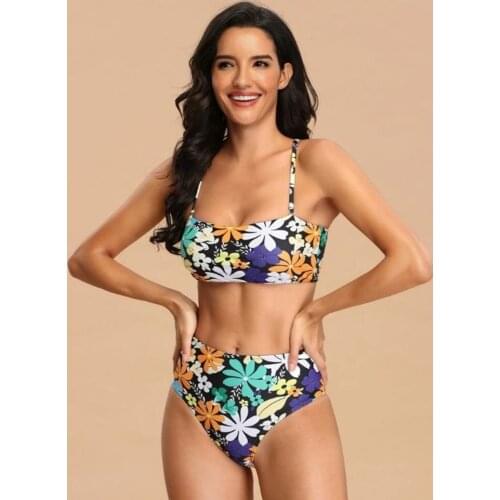 2021 Summer Sexy Bikini Women Two Piece Swimwear High Waist Swimsuit Vintage Flower Printing Bathing Suits Beachwear
