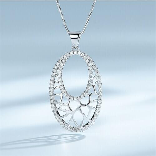 DY 925 Sterling Silver Necklace Clear Cubic Zirconia Dangle Drop Temperament Hollow Pendant With Chain For Women Fashion Jewelry