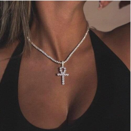 Prayer Ankh cross tennis chain necklace iced out bling hip hop cz women jewelry top quality