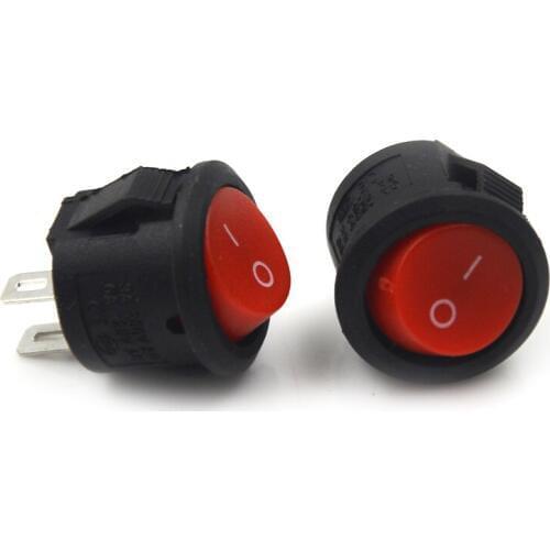 10Pcs 16mm Diameter Small Round Boat Rocker Switches Black Mini Round Red 2 Pin ON-OFF Rocker Switch