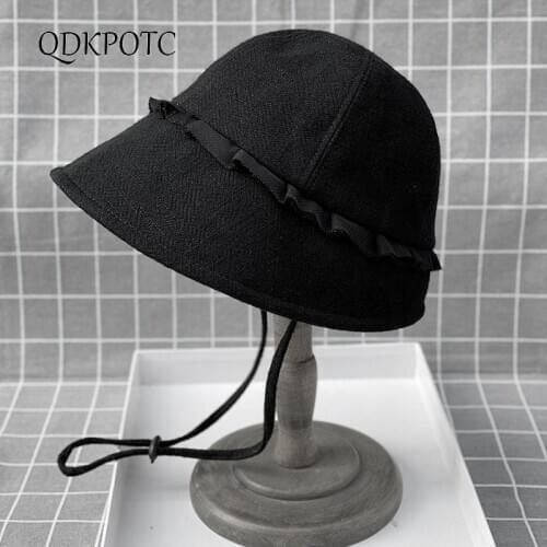 2021 Hat New Spring Summer Fashion Women Frilled Edges Bucket Hats Japanese Sweet Cute Shade Sun Protection Basin Cap QDKPOTC