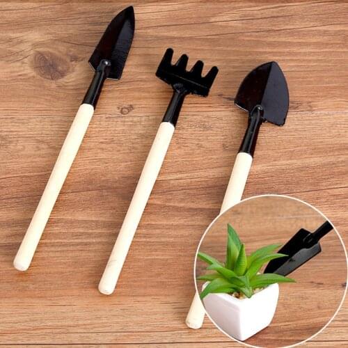 3pcs/set Mini Shovel Rake Set Wooden Handle Metal Head Shovel for Flowers Potted Plants Mini Garden Tool Seed Disseminators