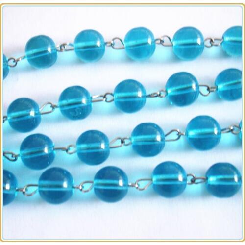 50 MetersRare clear blue Crystal 10mm craft Beads Chain For Home Curtain Decor party Glass chandelier Hanging Strand Garlands