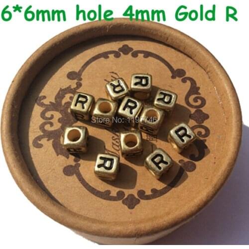 Acrylic Letters Beads Gold Cube Alphabet Spacer Loose Bead With 4mm Big Hole DIY Necklace Bracelet Jewelry Making 2600pcs 6mm