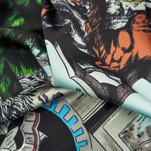 Printed camel character castle coconut tree painting satin dress skirt shirt fabric telas por metro tissus au metre tissu sewing