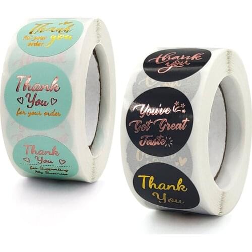 Bronzing Thank You Stickers Roll Colorful 500-Count Stickers Round for Custom Laptop Label Sticker Favor Holiday Celebration