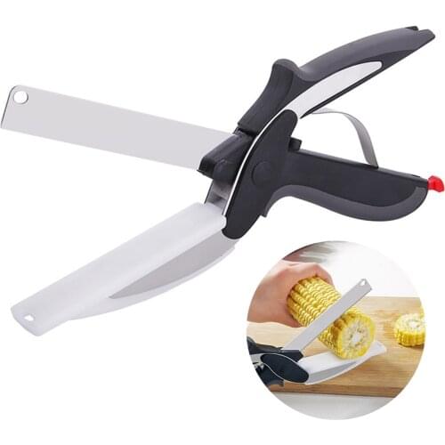 Household Kitchen Vegetable Scissors Multi-Function 2-in-1 Knife Stainless Steel Supplement Fruit Scissors Food Cutting Board