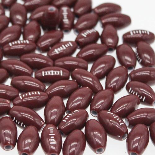 CHONGAI 50Pcs Brown and White Oval American Football Acrylic Ball Beads For Jewelry Making&Kids DIY