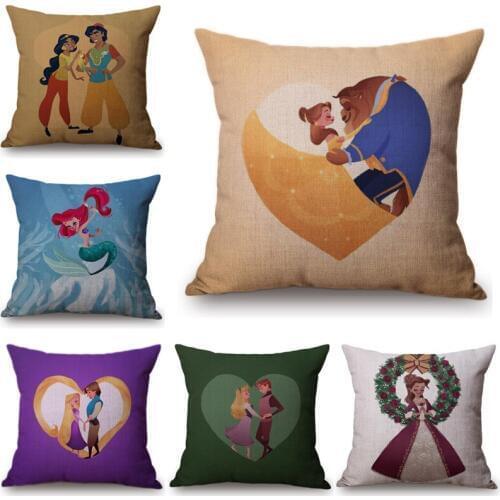 Cute Princess Print Home Decorative Cushion Cover Beautiful Nordic Girls Valentine Gift Cotton Linen Car Sofa Throw Pillow Cover