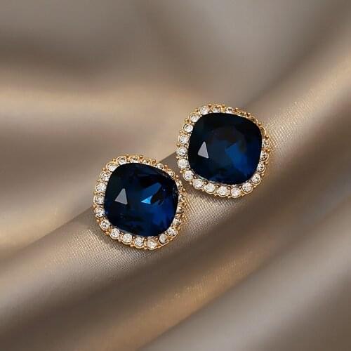 Elegant Bridal Wedding CZ Royal Blue Earrings For Women White Gold Filled Stud Earrings Fashion Crystal Jewelry