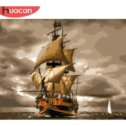 HUACAN Paint By Number Sailboat Drawing On Canvas HandPainted Painting Art Gift DIY Pictures By Number Sea Kits Home Decor