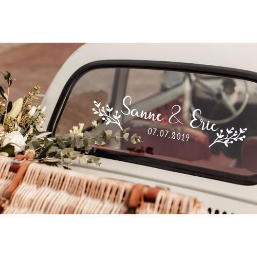 Personalized Name Floral Date Car Sticker Vinyl Art Design Flower Personalized Name Wedding Decoration Bride Groom Names WL138