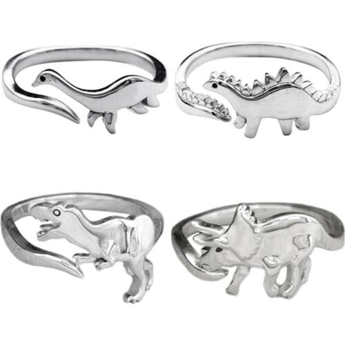 925 Silver Dinosaur Rings Tyrannosaurus Stegosaurus Jewelry Open Adjustable Couples Ring for Women Cute Animal Creativity Gift
