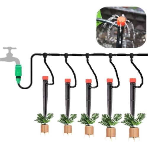 30m Red Adjustable Dripper On Stake With 1/4" Microtube For Garden Potted Flower Watering DIY Home Irrigation Tools