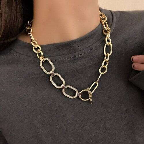 Minar Exaggerated Chunky Cuban Chain Choker Necklace for Women Luxury Shiny Rhinestone Chains Necklaces Statament Party Jewelry