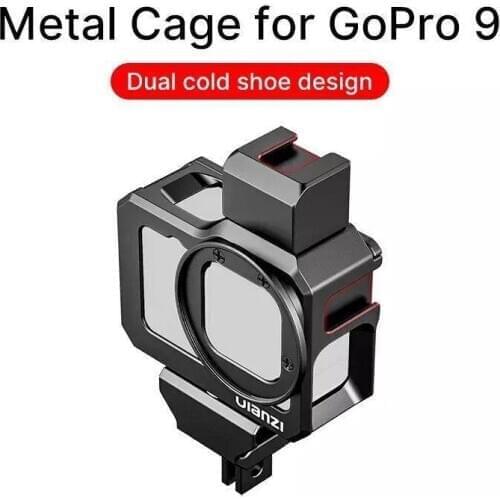 Metal Camera Cage For GoPro Hero 9 Black Frame Case With 52MM Filter Adapter Extend Anti-fall Double Cold Shoe Mount Fill Light