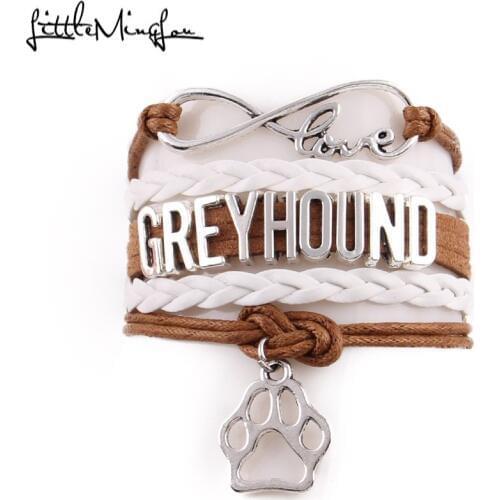 Little MingLou 4 colors Infinity love Greyhound Bracelet dog paw Charm leather wrap men bracelets & bangles for Women jewelry