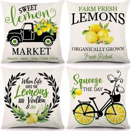 Lemon Throw Pillow Covers 18 X 18 Inch Set Of 4 Spring Summer Decorations Farmhouse Cushion Case For Couch Or Home Decor-ABUX