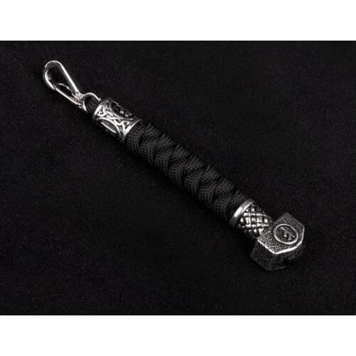 Original Keychain Keychain with Steel Beads Thors Hammer and Scandinavian Rune EDC Accessories Paracord Keychain