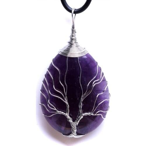 Natural Gemstone Amethyst Crystal Healing Chakra Reiki Stone Bead Pendant Necklace