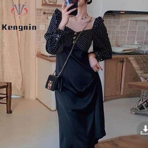 2021 Summer Dress Fashion Women Dress Square Collar Short Puff Sleeve Robe Dress French Style Print Business Dress KE1343