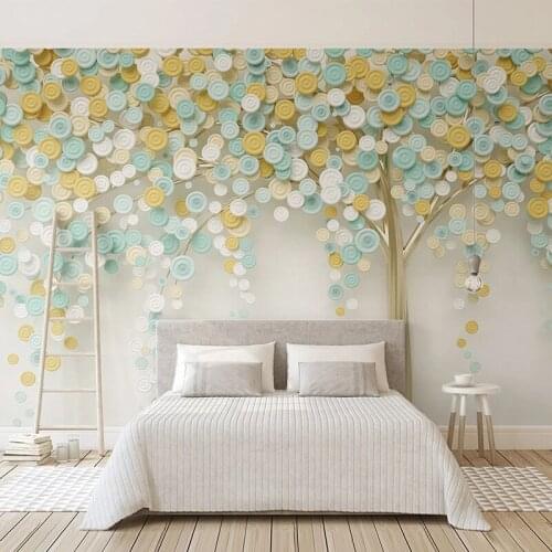 Custom Mural Wallpaper 3D Embossed Green Tree Circles Children Room Living Room Dining Room Bedroom Bedside Wall Decor Painting