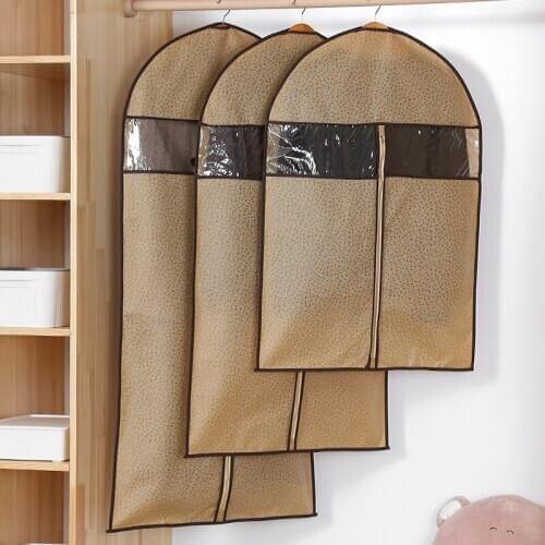 Embossed Non-woven Fabric Dust Cover Hanging Bag With Zipper For Home Garment Bag Suit Bag Case For Clothes Moth-proof Protector