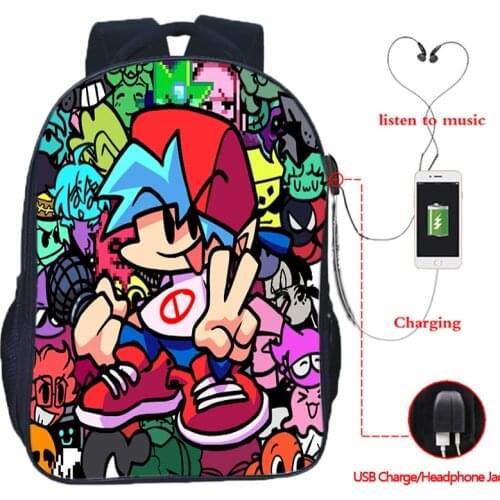 New Mochila Friday Night Funkin Usb Charging Backpack Students School Backpacks for Boys 16 Inch Waterproof Teenager School Bags