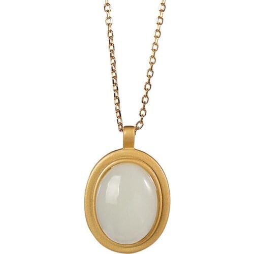 S925 sterling silver gold plated Hotian jade pendant simple temperament egg noodle ladies clavicle chain necklace pendant