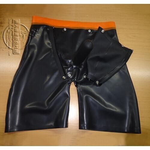 Sexy Mens Black Latex Shorts 3D Rubber Brief Boxers Latex Underwear with Zipper