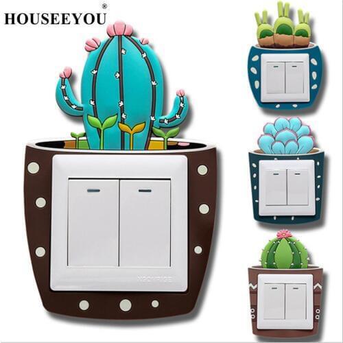 Luminous Cactus Switch Sticker Creative Switch Cover Socket Wall Sticker Switch Decorative Luminous Sticker