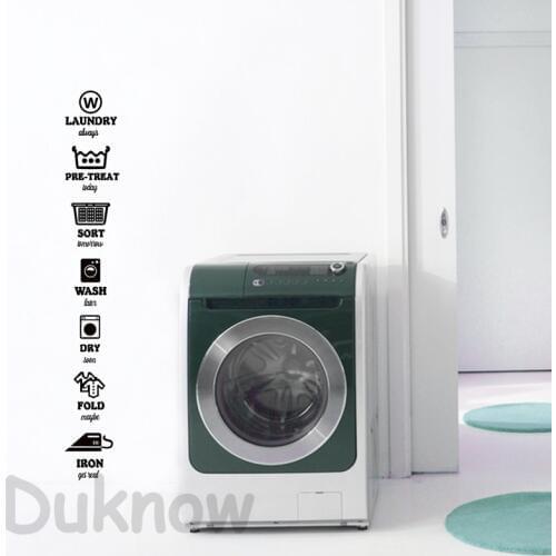 The Rules of Laundry Quote Vinyl Wall Art Decal Stickers , DIY Laundry Tag Stickers Wash Dry Iron Laundry Room Art Wall Decor