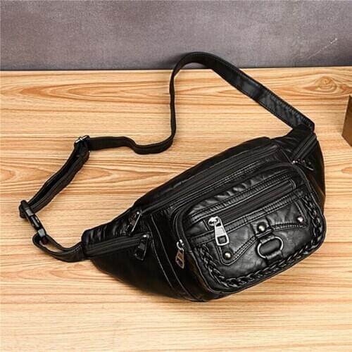 Vintage Womens Waist Bag PU Leather Zipper Adjustable Ladies Shulder Bag Fashion Cell Phone Holder Female Waist Pack