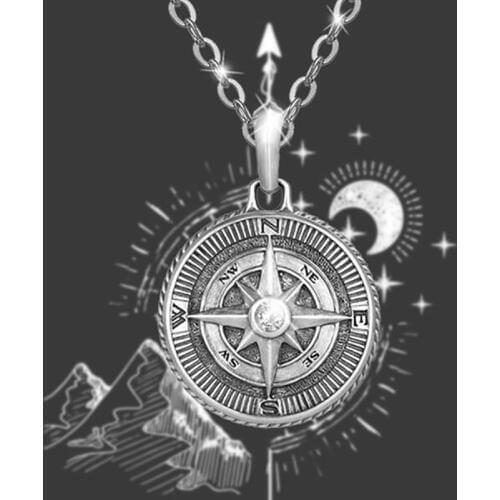 Vintage Cross Octagon Star Necklace Men Women Simple Hip Hop Round Drop Compass Necklaces Chain Cross Jewelry